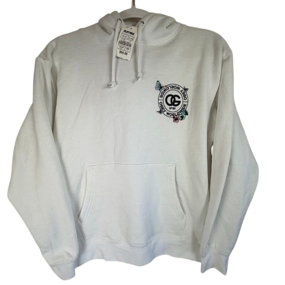 Obey Worldwide Graphic Hoodie Butterflies Flowers White Size S NWT $55 MSRP